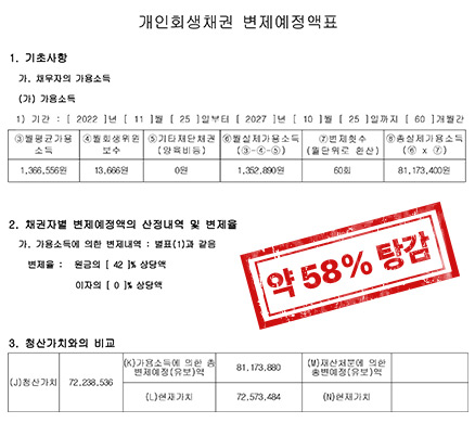 약 58% 탕감